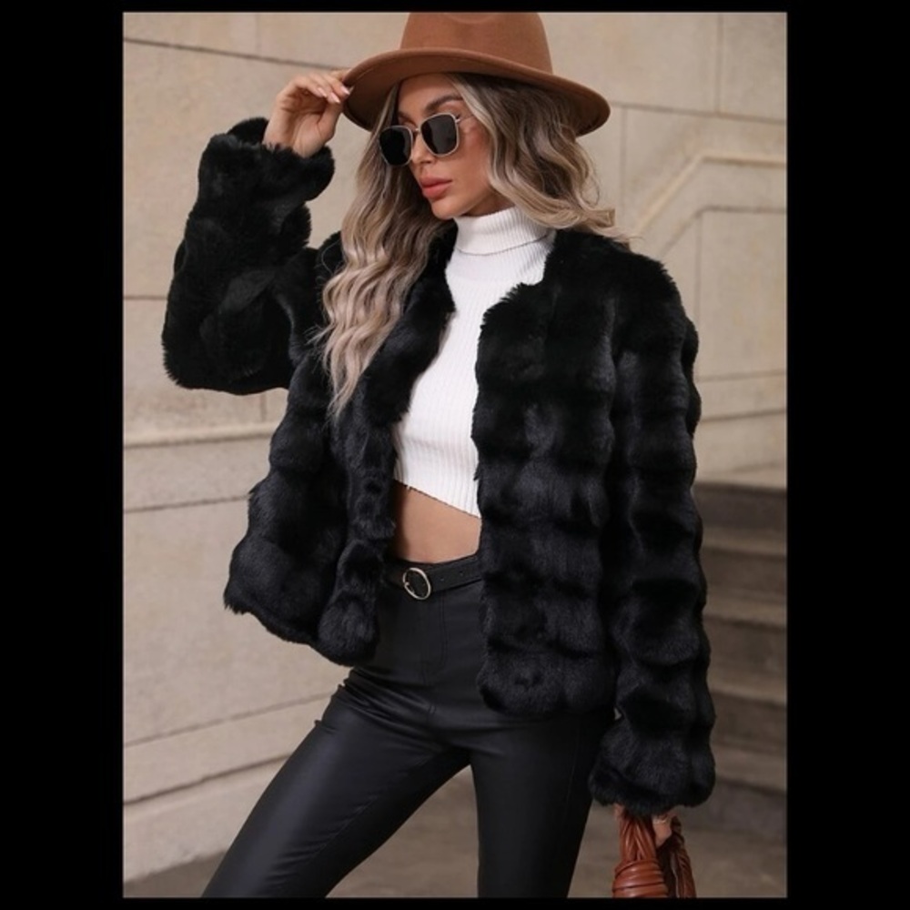 Black Faux Fur Open Front Coat - NWOT